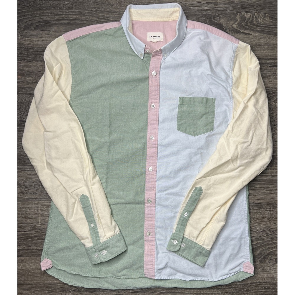 Octobre Editions Sezane Charlie Shirt Button Down Colorblock Pastel LS Mens XXL